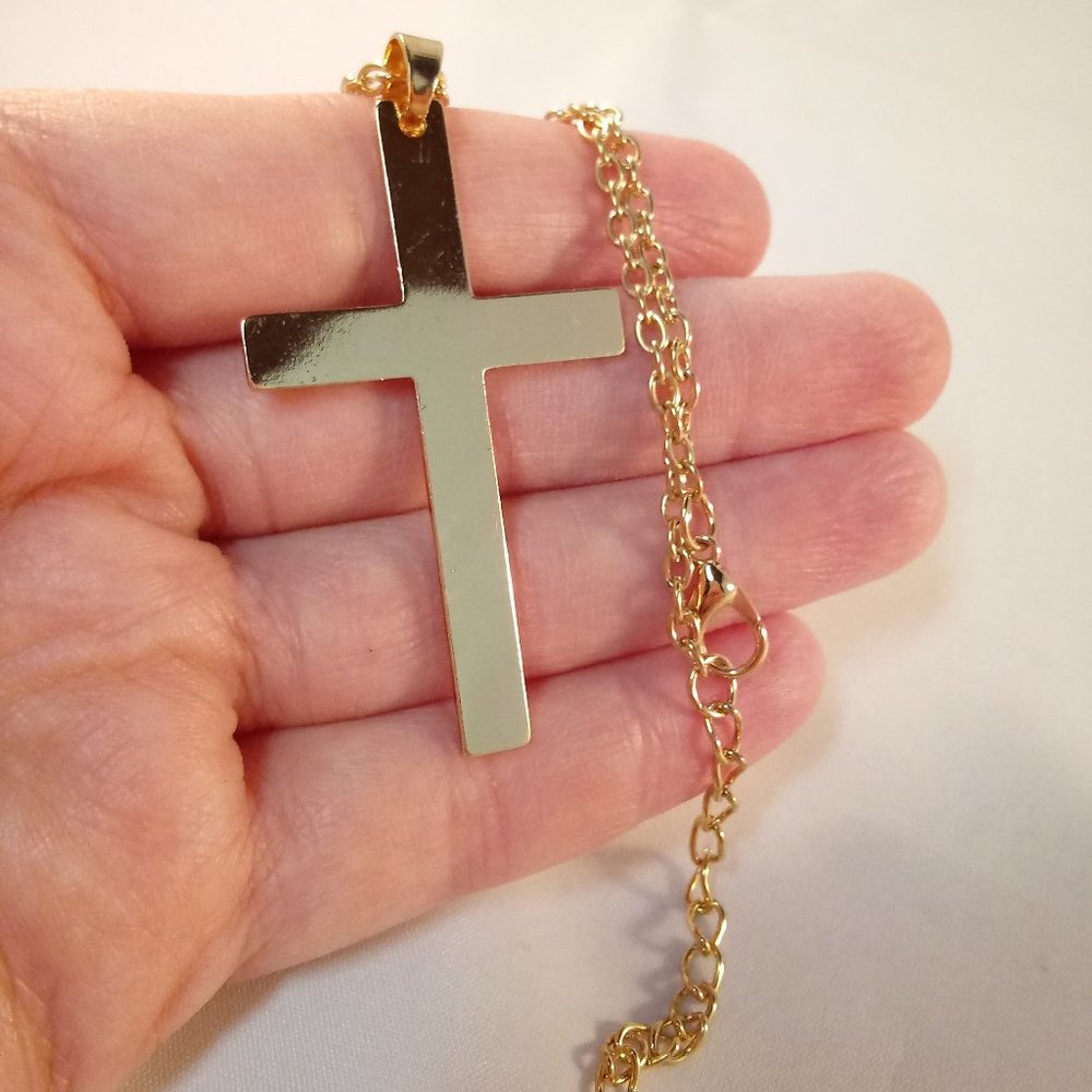 Mens Gold Stainless Steel Cross Pendant Chain Necklace 20" Party Gift